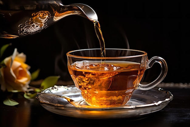 Earl Grey Tea Pouring into Elegant Teacup