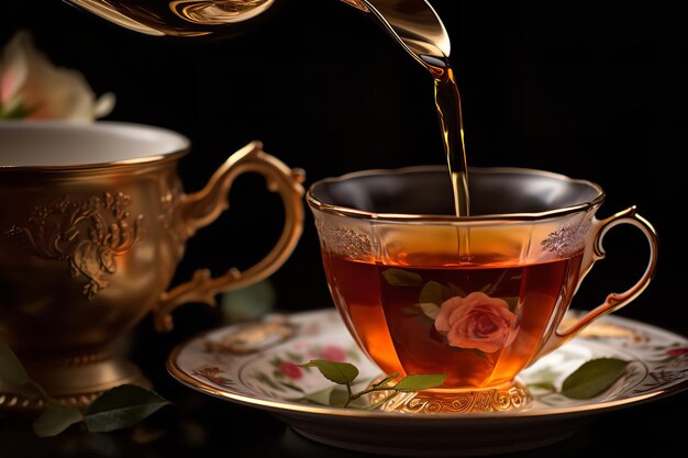 Earl Grey-thee gieten in een elegant theekopje
