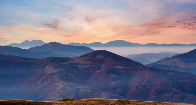 Early dawn in mountains