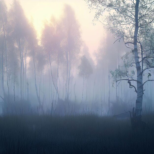 Foto prima mattina nebbiosa nelle foreste della zona centrale in sfumature di rosa illustrazione generata da ai