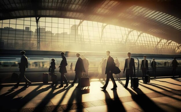 Early Morning Business Commuters at Station Generative AI