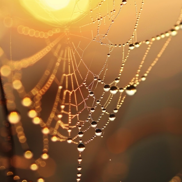 Early morning dew on a spider web AI Generative