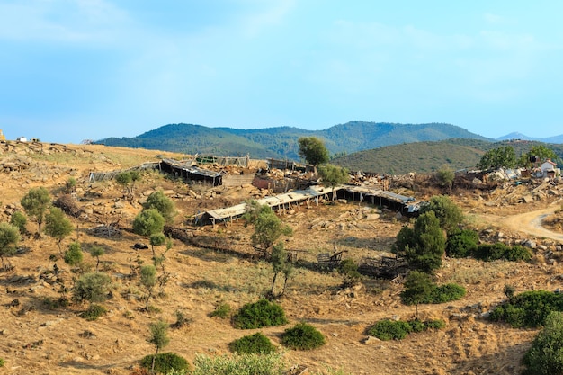 Early morning on sithonia and rural scene (halkidiki, greece)