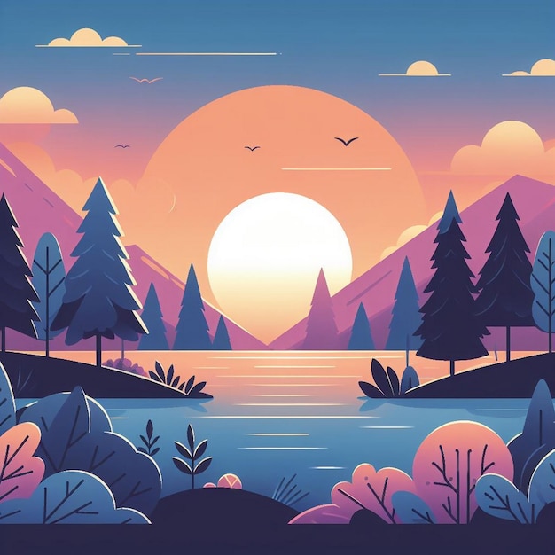 Early morning vector illustration peaceful landscape vector illustration