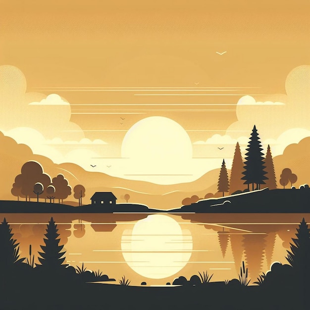 Early morning vector illustration peaceful landscape vector illustration