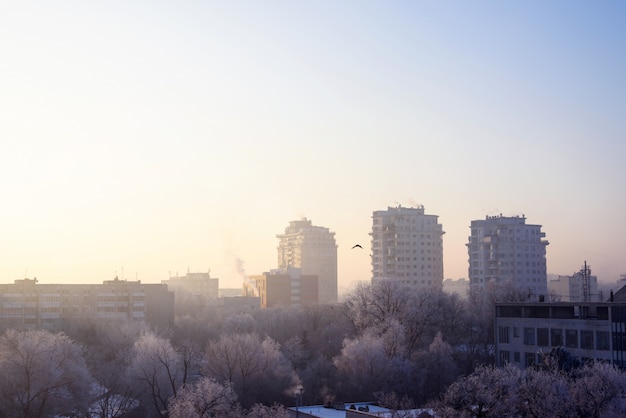 凍ったキシナウ市の早朝の景色