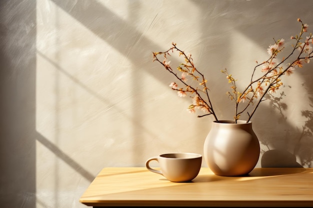early spring sunny light in small table cosy minimalist style professional photography