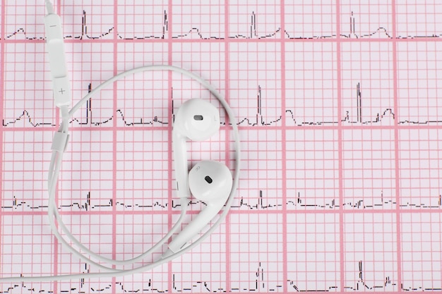 Earphones on cardiogram background