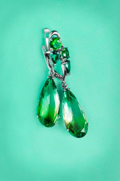 Photo earrings on green background