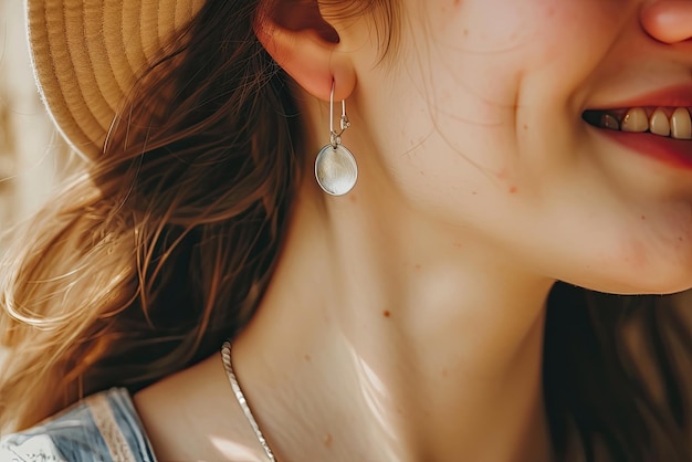 Earrings on smiling woman