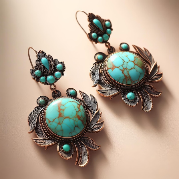 Earrings with natural turquoise