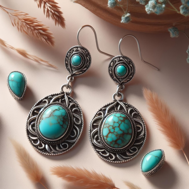 Earrings with natural turquoise