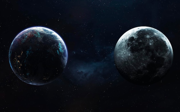 Фото Земля и луна планета и спутник элементы этого изображения предоставлены наса