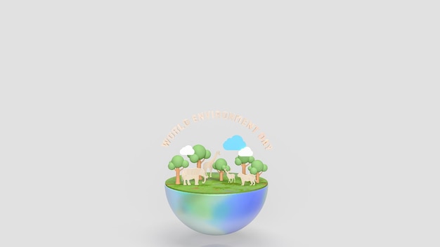 Photo the earth and animal for world environment day 3d rendering