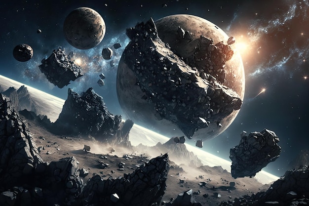 Above the Earth are asteroids This image39s components were provided by NASA