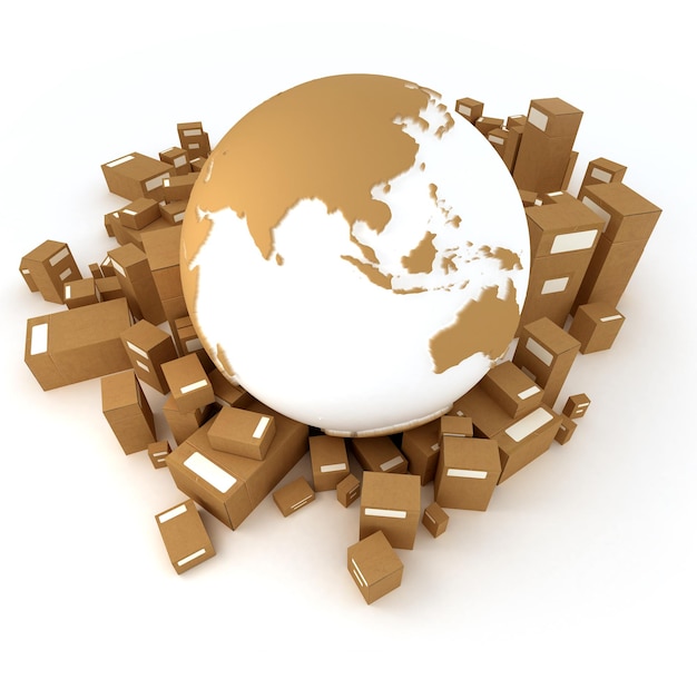 Photo earth asia oriented surrounded by packages