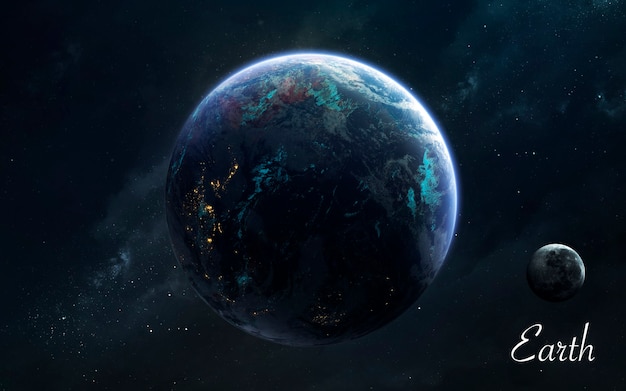 지구. 태양계의 멋진 행성. 5K의 완벽한 과학 이미지. NASA에서 제공 한이 이미지의 요소
