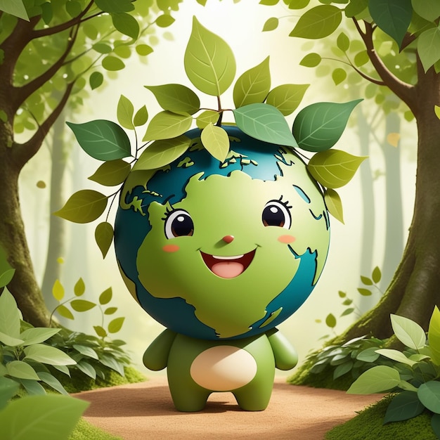 earth cartoon character with a smile on his face