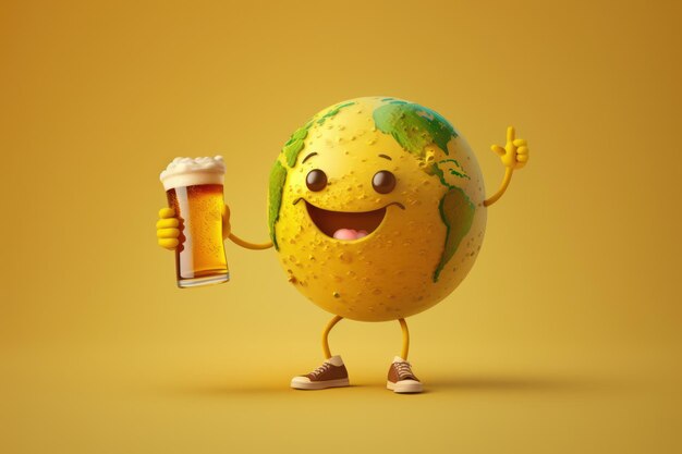 Earth Character Holding Glas Bier Achtergrond Internationale Bierdag Generatieve Ai
