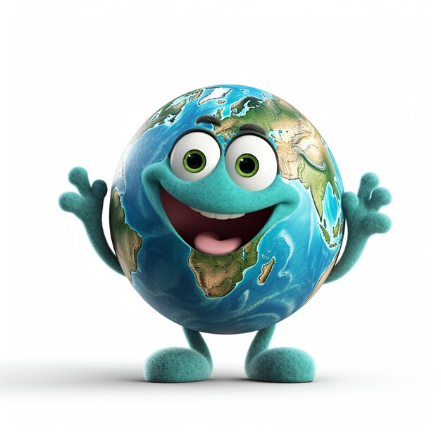 Photo earth character with smile isolated on blue background