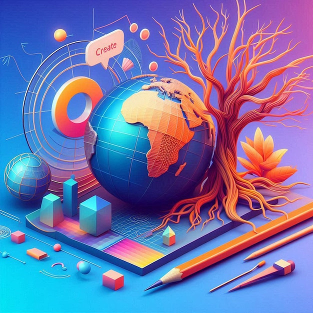 Earth Day background social media post design 3D render Illustration design