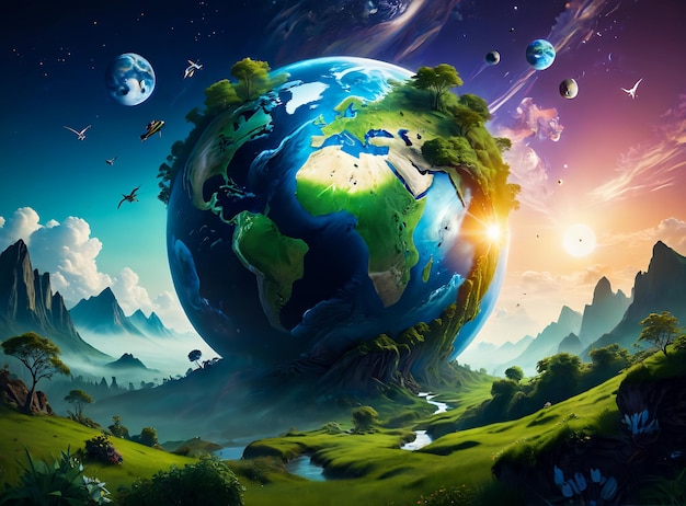 earth day concept Illustration of the green planet earth