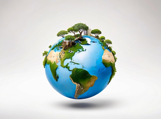 초록색 행성 지구에 대한 지구의 개념의 일러스트레이션