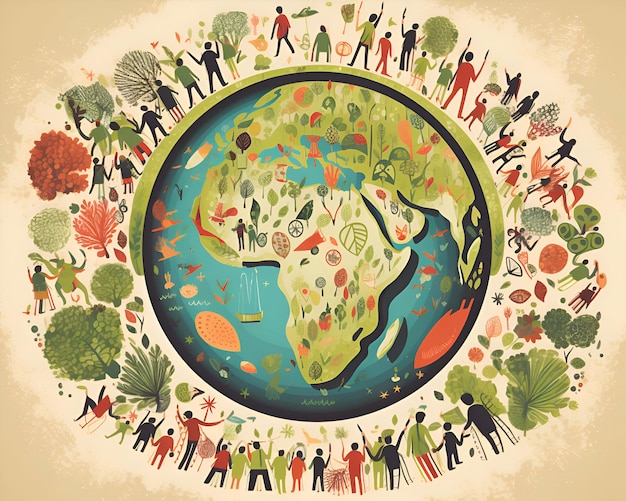 Earth day concept People around the planet illustration for your design