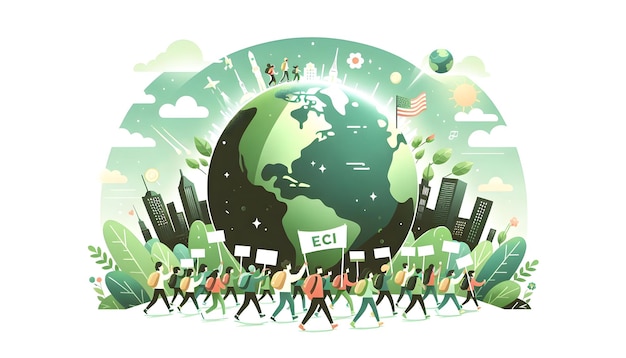 Photo earth day eco awareness march simple flat vector illustration with isolated white background in ear
