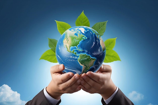 Earth Day EcoBusiness Globale bescherming in de handen van zakenlieden