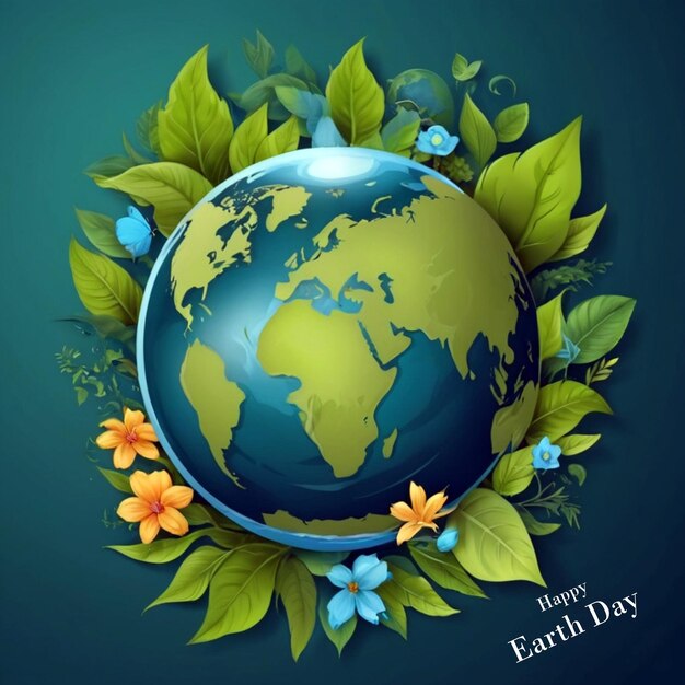 Earth Day Greeting Card Design met levendige milieuvriendelijke elementen