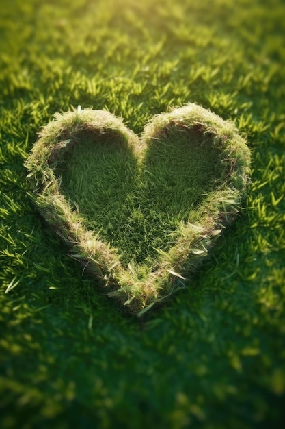 On Earth Day a heartshaped planet on a green meadow Generative AI