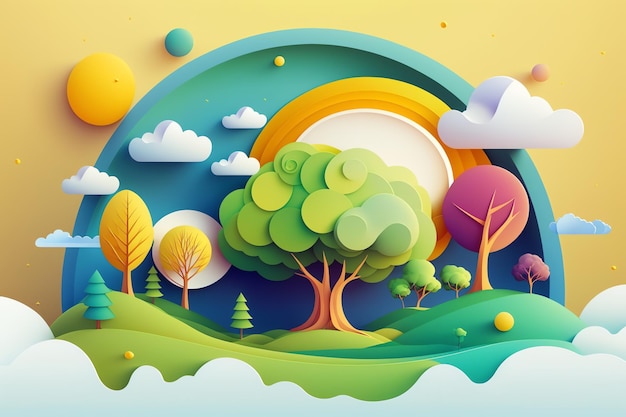 earth day illustration 3D cute style landscape, cute craft, knitting style