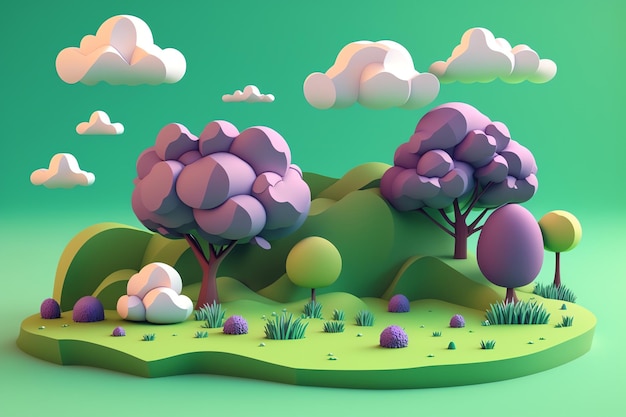 earth day illustration 3D cute style landscape, cute craft, knitting style