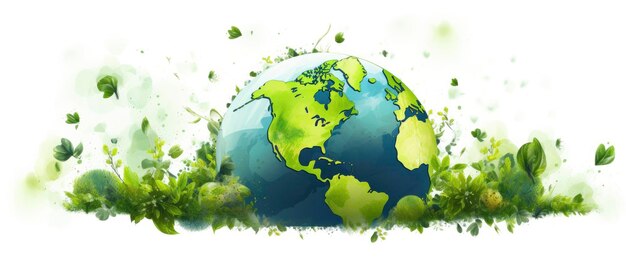 Photo earth day illustration of the green planet earth on a white background symbolizing environmental awareness and conservation