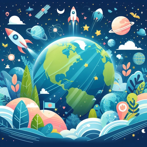 earth day illustration on white background