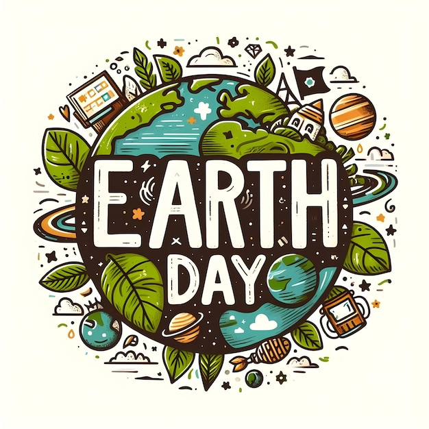 Фото Плакат дня земли - рукописный плакат дня земли в круге