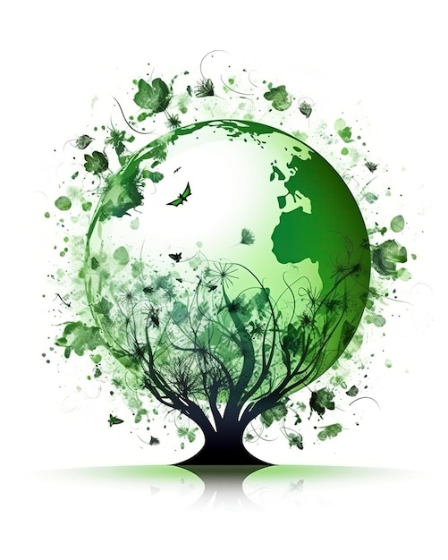 Earth day tree on green earth on isolate background generate ai
