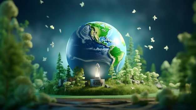 День Земли Выключите свет 30 марта 3D мультфильм Генеративный ИИ