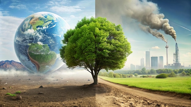 Photo earth and earth in the background with a tree and earth