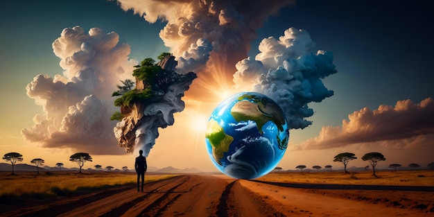 Foto elementi della terra astratto sfondo della terra salvare il pianeta terra giorno fuoco acqua