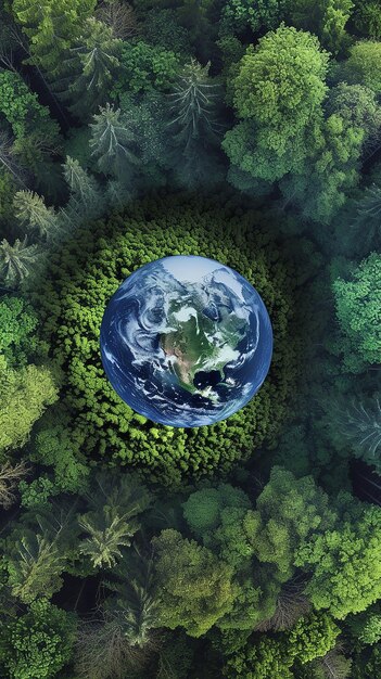 Photo earth global ball encircled by verdant forest