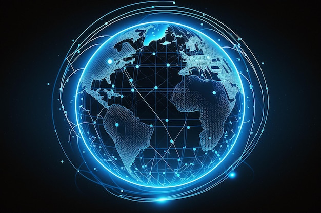 Earth global virtual internet world connection metauniverse technologie digitaal communicatienetwerk en wereldwijd netwerk op connect 3d achtergrond AI Generation