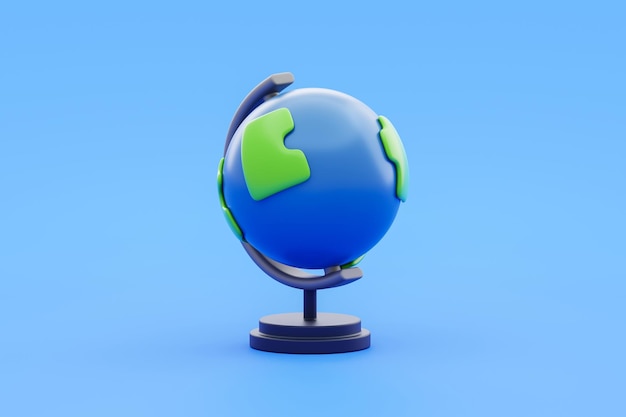 Foto earth globe 3d bol pictogram wereldkaart geïsoleerd op blauwe achtergrond met geografie continent concept land teken of globale planeet illustratie symbool en internationale wereldwijde cartografie ecologie vorm