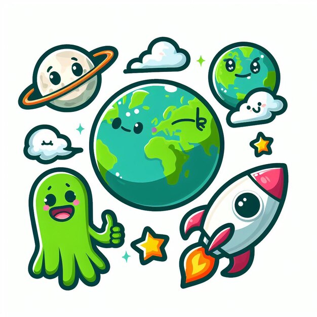 Earth globe cartoon sticker illustration design