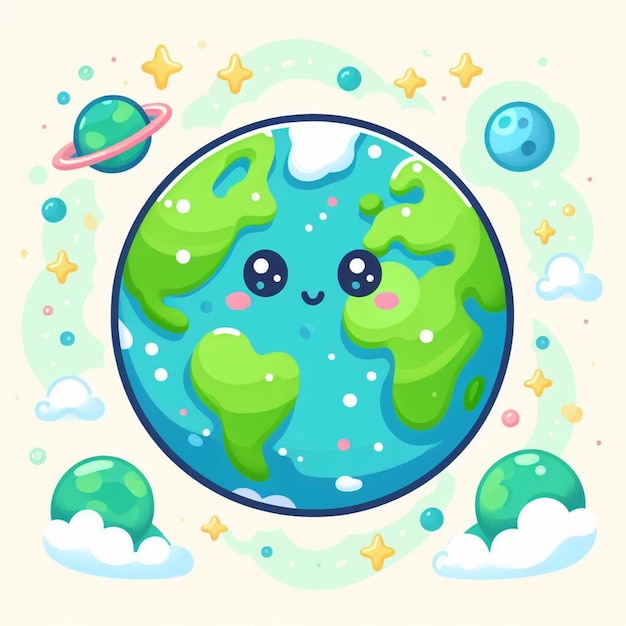 Photo earth globe cartoon sticker illustration