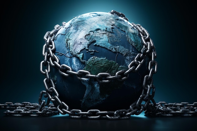 Earth globe in chains Global warming concept