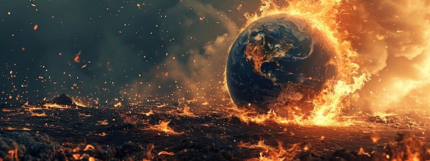 Earth globe collapse burning destroyed by fire