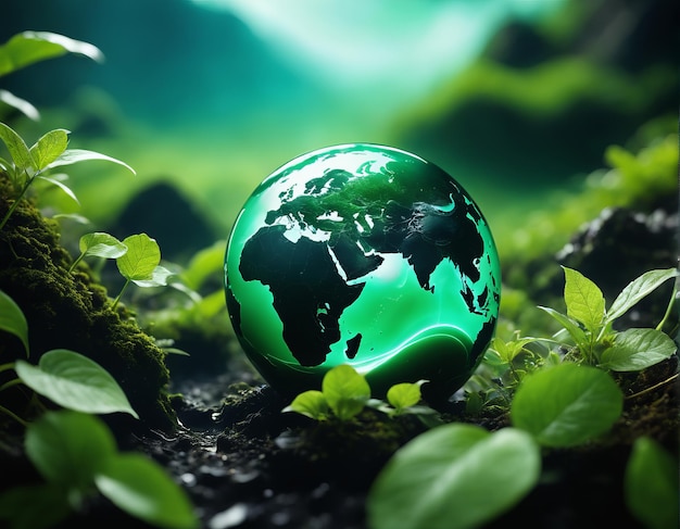 Photo earth globe in the green environment elements of this image furnished by nasaearth globe with a gr