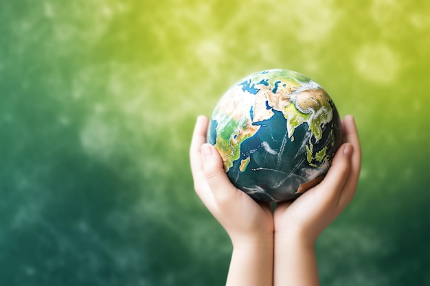 Earth globe in hands World environment day concept